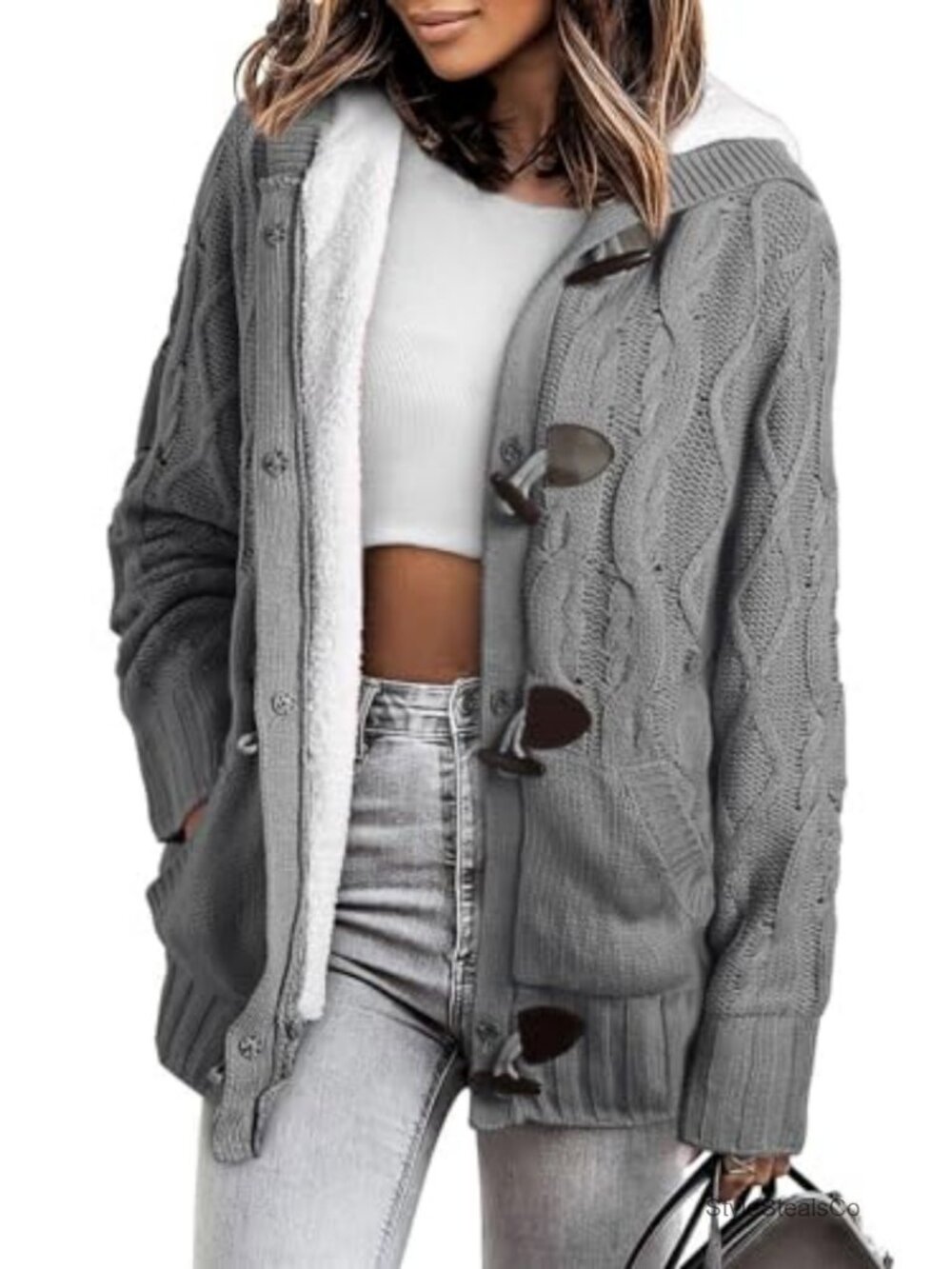 Fleece Lined Hooded Cardigan Sweater Coat with Pockets